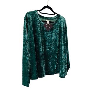 NWT Ava & Viv 3X green velveteen top